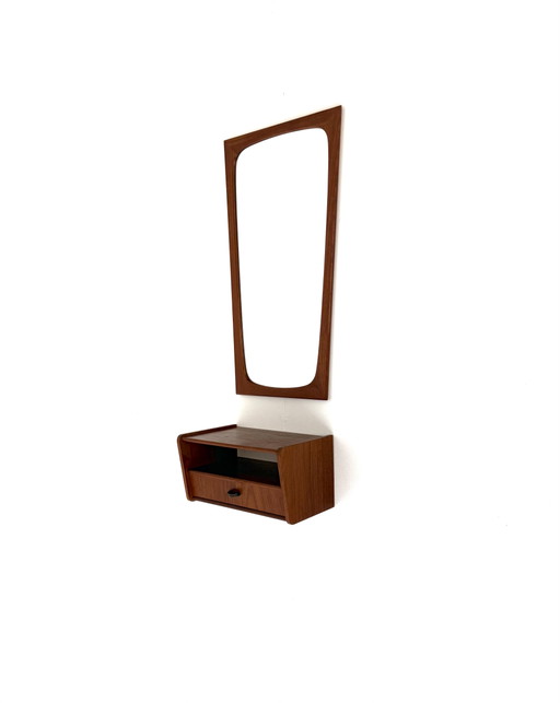 Vintage Danish teak mirror + hallway cabinet, CFC Silkeborg ‘60