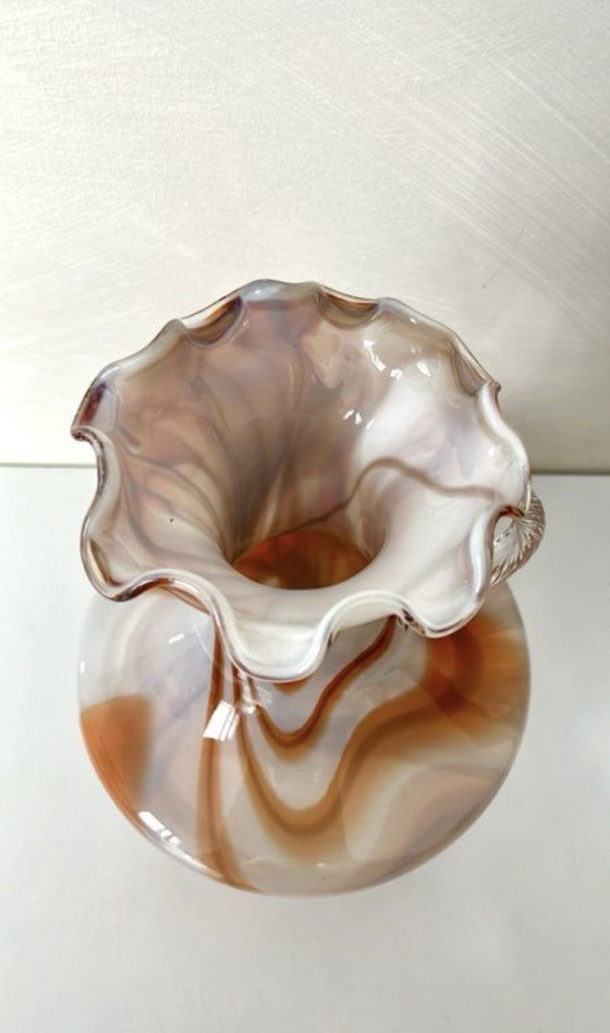 Image 1 of Vintage Murano opalen vaas, oranje en wit, jaren 70