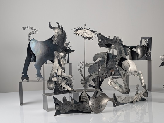 Image 1 of Sculptural Group "After Picasso" in Metal, Guernica Tribute, Late 20th Century