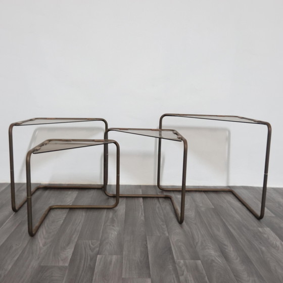 Image 1 of Set of 4 Modular Metal and Glass Coffee Tables, 1960s Modern Design