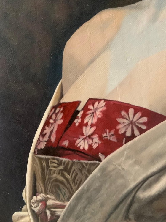 Image 1 of Hand-Signed Oil Painting – Geisha (Maiko) – ‘Vigilia de Seda y Margaritas’ – J. Hanter – 70 x 50 cm