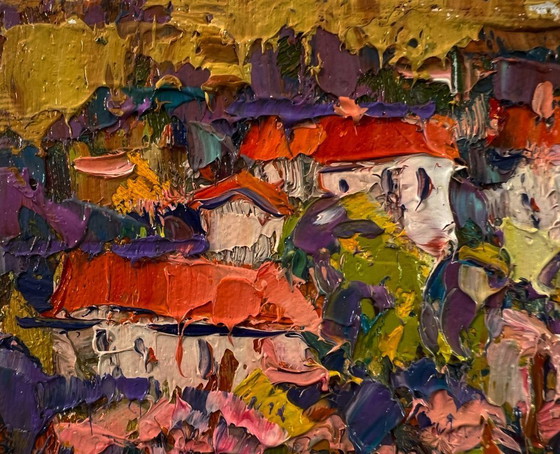 Original Oil Painting Evening Houses Landscape Edge of the Village – Paintings & Drawings, Canvas (photo 7 of 8)