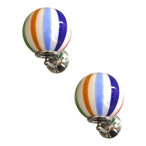Set of Two Contemporary Multicolor "Rods" Murano Glass Wall Sconces