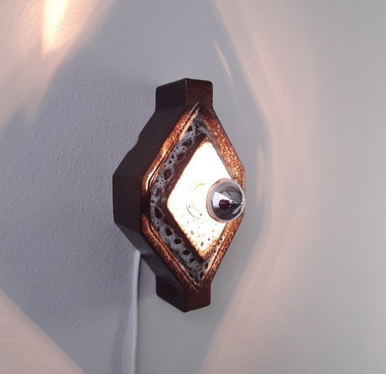 Image 1 of 1 van 2 PAN Leuchten mcm vintage keramieken wandlamp in bruin/grijstinten, west germany fat lava stijl, keramische wandlamp, spa