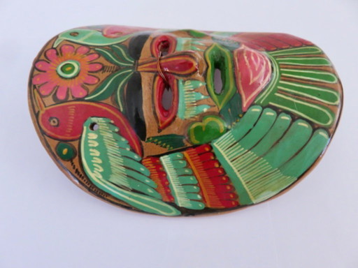 Mexican terracotta mask, handmade, hand-painted, Mexican folk art, 1970s