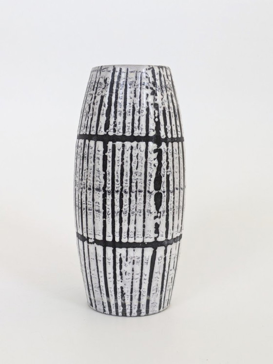 Image 1 of Scheurich Keramik Bambus Europ Linie West-Duitsland Zwart Wit Lava Glazuur Vaas