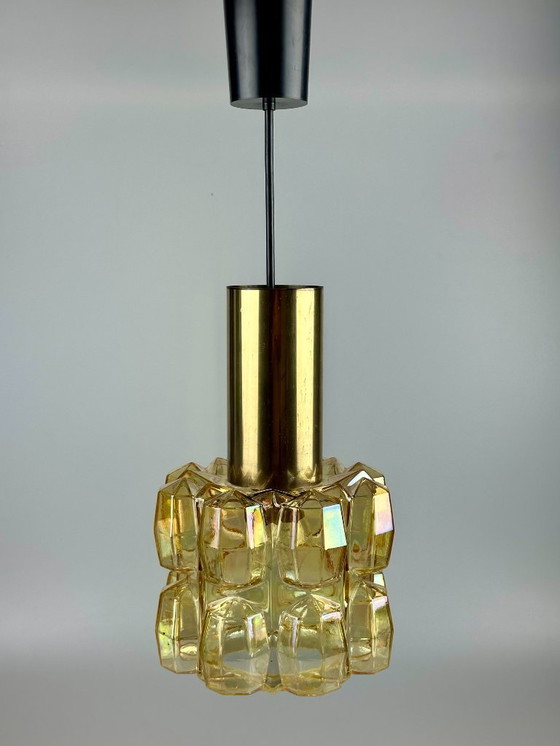 Image 1 of Lampada da soffitto anni '60-'70 Glashütte Limburg Germania vetro e ottone Space Age