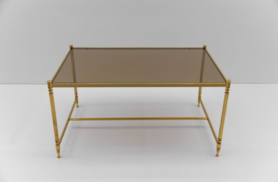 Image 1 of Tavolino da caffè quadrato in vetro dorato e fumé in stile Chiavari, anni '70