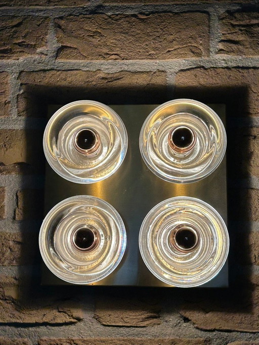 Quadruple Space Age lamp messing met glazen kelken - Cosack Leuchte Germany - 1 of 1