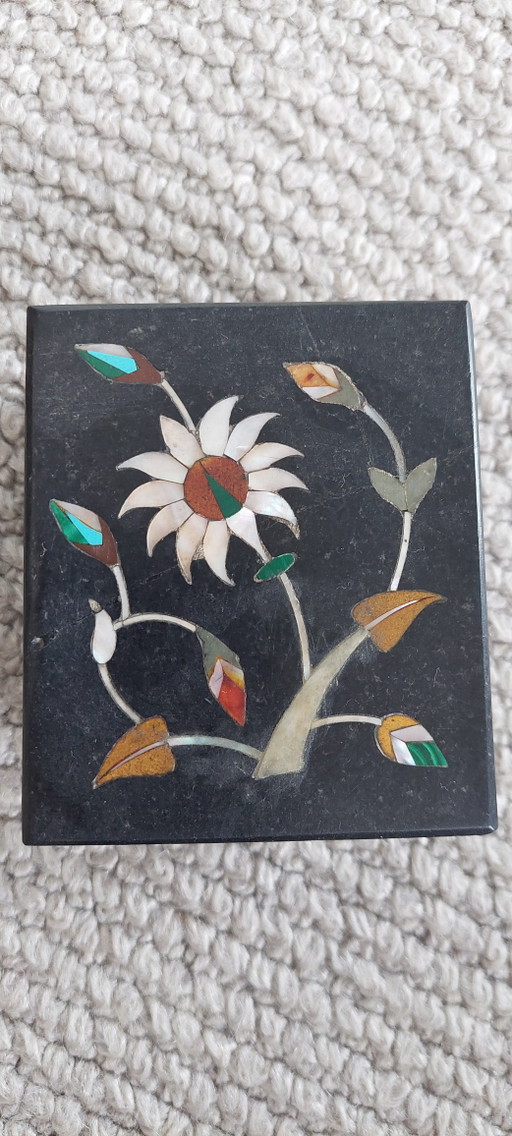 Vintage handmade black marble trinket box