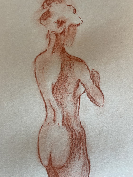 Image 1 of Dipinto firmato Ritratto femminile a gesso rosso "Giochi di luce"