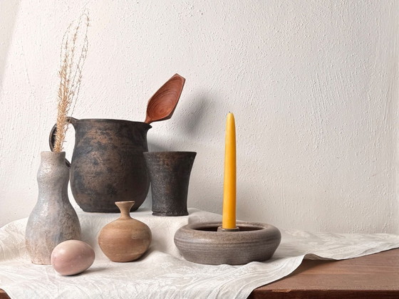 Image 1 of Set di ceramiche Wabi Sabi – ceramiche da studio vintage e candeliere | Stile d'interni Japandi