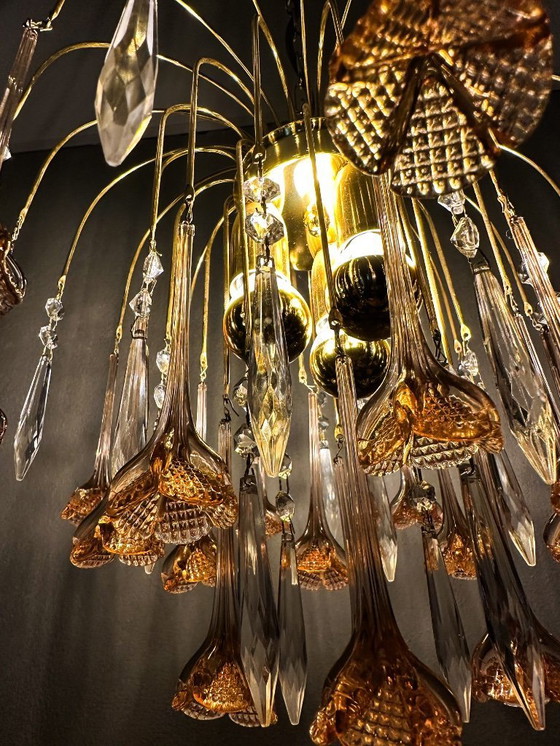 Image 1 of Vintage roze bloemen kroonluchter