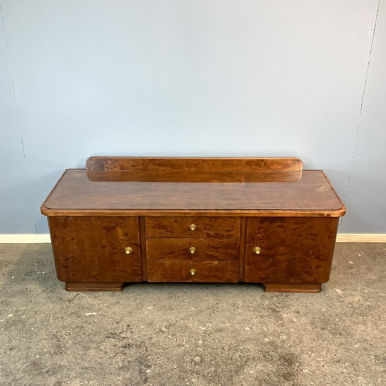 Image 1 of Commode basse, petit meuble à tiroirs, bouleau flammé, années 1950