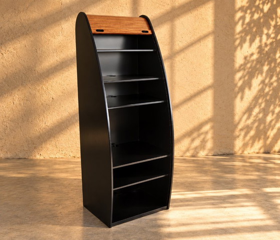 Vintage filing cabinet | office cabinet | 1960s | tambour door, Wood, Black (photo 6 of 8)