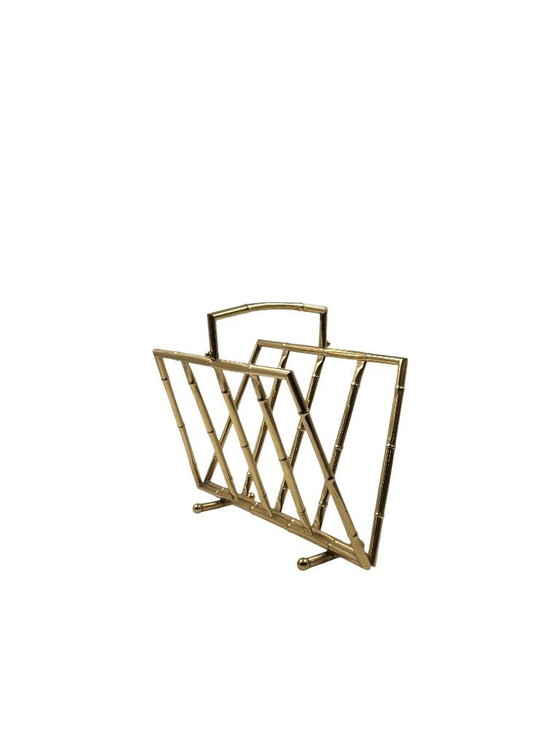 Image 1 of Hollywood regency bamboo-effect brass magazine rack, Montagnani, Italy 1970s