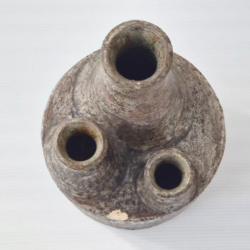 Vintage aardewerk vaas uit de jaren 60, drielobbig, jaren 60, DLG La Borne, Deblander Pouchain