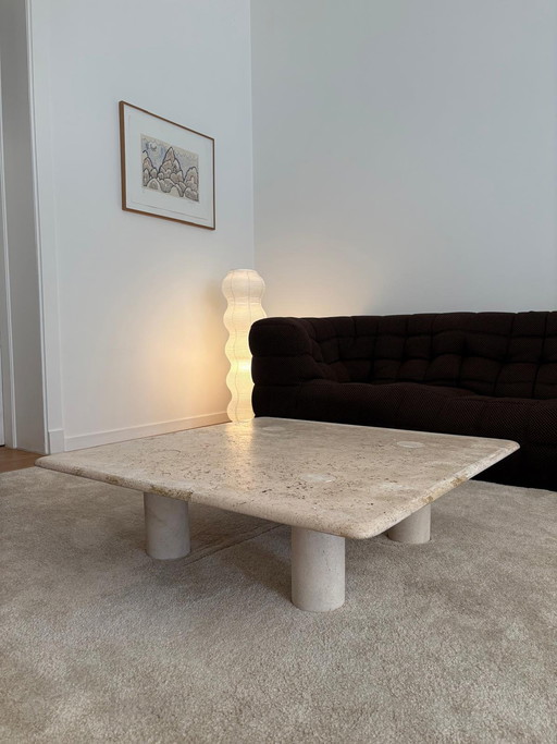 Travertijn salontafel, Angelo Mangiarotti, Italië, jaren 70