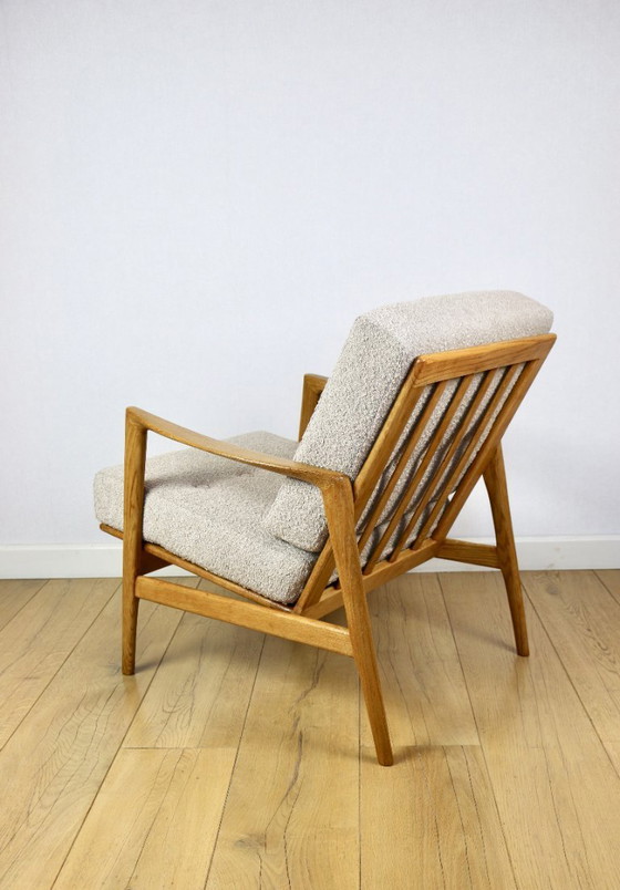 Image 1 of PRL armchair "Stefan" wooden oak vintage beige boucle