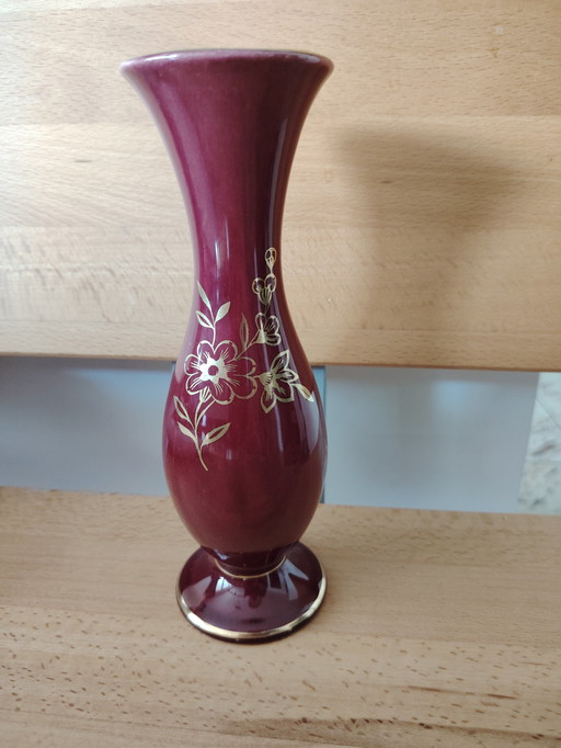 JASBA KERAMIK vintage Blumen Vase Golddekor 
