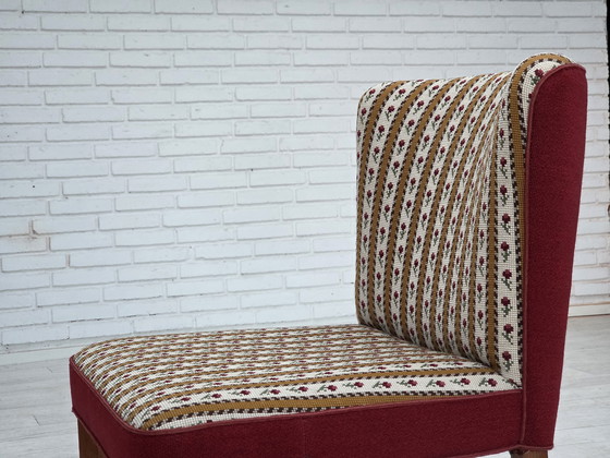 Image 1 of 1960s, set de 2 fauteuils danois, tissu traditionnel danois en laine tissée, pieds en bois de frêne.