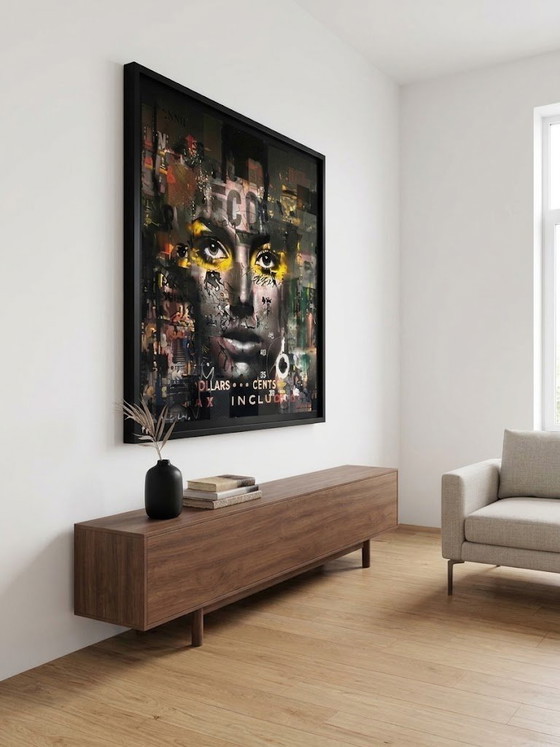 Paco Raphael Mixed media artwork with female face, Paintings & Drawings, Other, Wood, Black, Modern (photo 2 of 5)