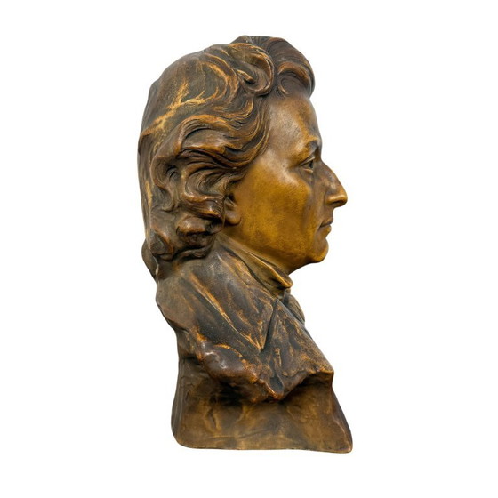 Vintage gipsen buste van Frédéric Chopin, Beeldhouwkunst, Brons, Bruin, Klassiek (foto 6 van 6)