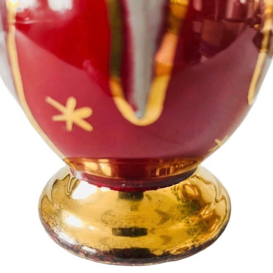 Image 1 of Mid-Century Jasba Vase Fuchsia mit Gold Barock 1950er Jahre
