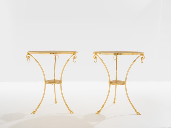 Image 1 of Maison Charles set di 4 tavoli gueridon in ottone e marmo anni '60