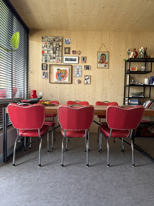 6x Bel Air CO-26 Red Dinerstoelen | Rode Eetkamerstoelen – Chrome