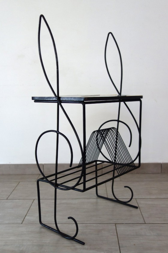 Image 1 of 1960s metal and ceramic magazine and record rack