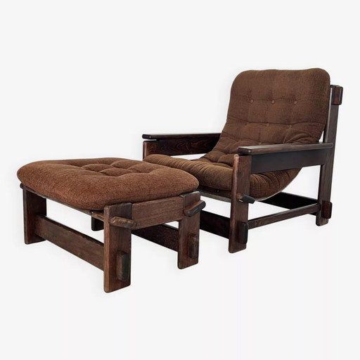 Scandinavian oak armchair and ottoman, 60s