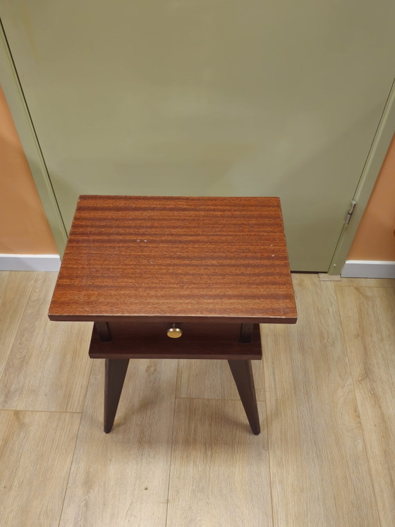 Image 1 of Small Cabinet Teak Veneer Nightstand With Drawer Cabinet Small Cabinet