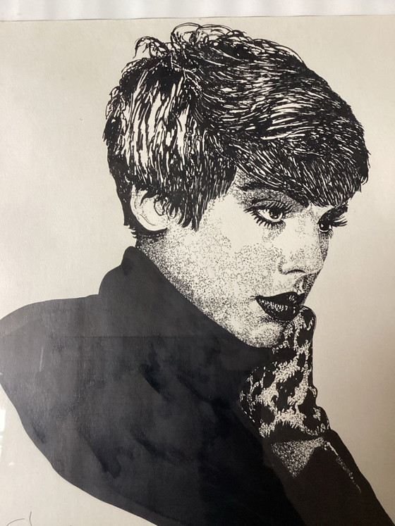 Vintage Pop Art Portrait of Style Icon ‘Twiggy’ (Sovereign Leslie)., Glass, Paper, Black (photo 2 of 6)