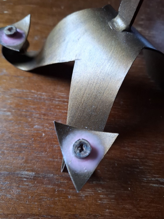 Mid-Century Modern Brutalist Tabletop Crucifix & Candle Holder – 1960s Studio Craft – Sculpture, Metal, Brass (photo 8 of 8)