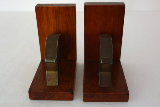 Image 1 of Coppia di fermalibri vintage a forma di elefante in legno e ottone