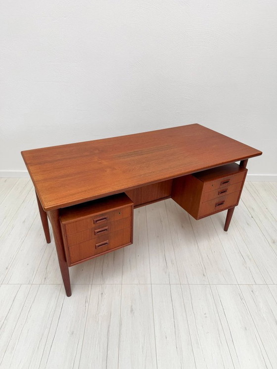 Image 1 of Vintage Danish Teak Executive Desk, Mid-Century Modern Writing Desk, 1960s