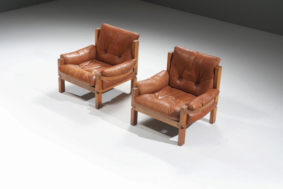 Image 1 of Vintage S15 fauteuils van leer, ontworpen door Pierre Chapo - Atelier Chapo, Frankrijk, 1967.