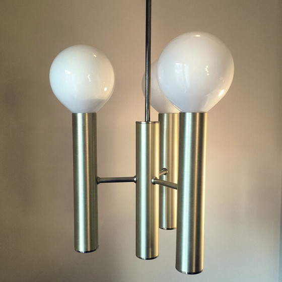 Image 1 of Scandinavian 3-light chandelier in brushed metal, 1960