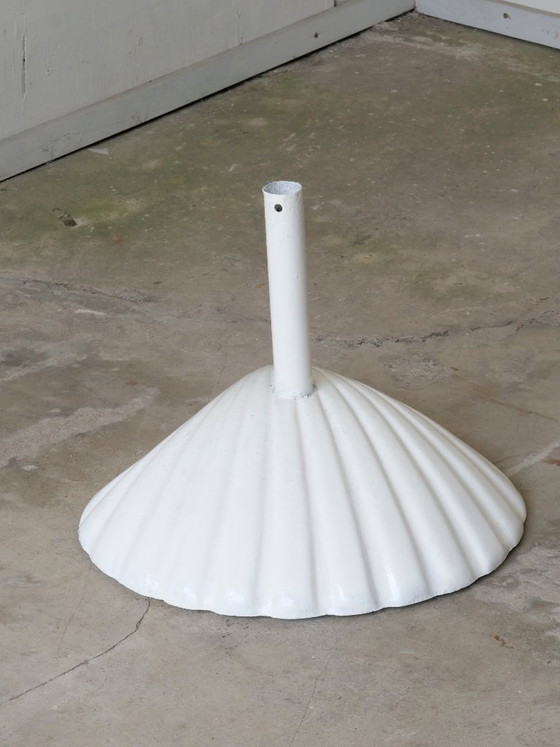Image 1 of vintage garden parasol with cast iron base and seashell design by Fermob