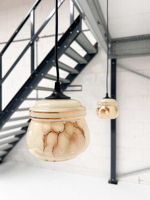 Set di 2 lampade da soffitto vintage con motivo marmorizzato, anni '60 – hanglampen, Glass