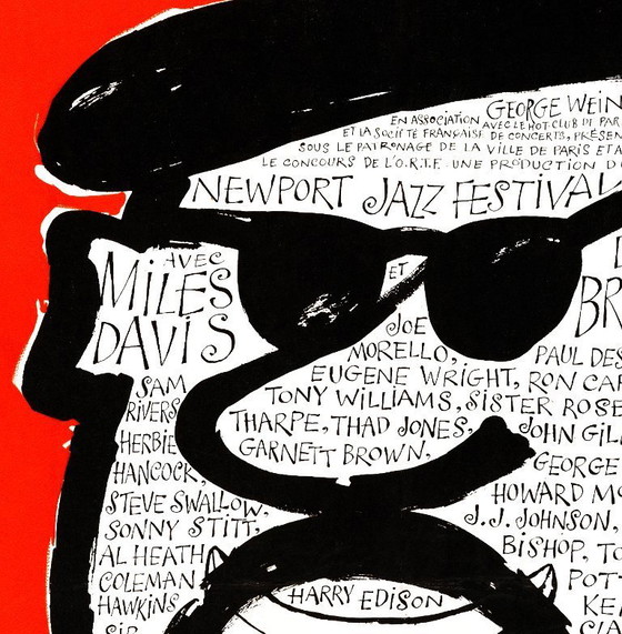 Image 1 of Paris Jazz Festival 1964 - Miles Davis & D. Brubeck - Siné - Poster 61 × 91 cm