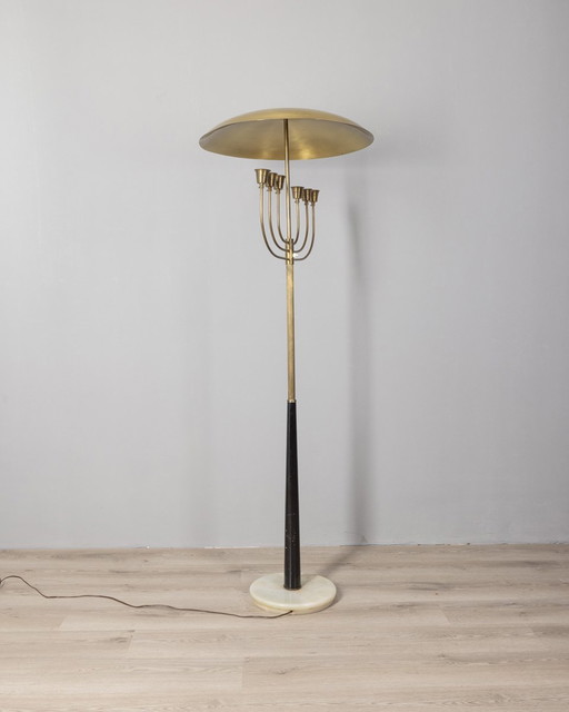 Lampadaire vintage des années 1950 en onyx et laiton doré design italien
