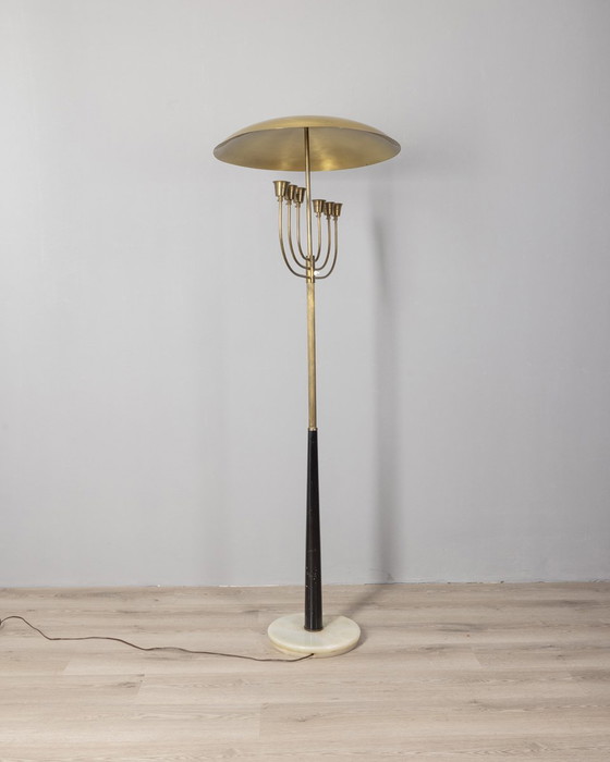 Image 1 of Lampadaire vintage des années 1950 en onyx et laiton doré design italien