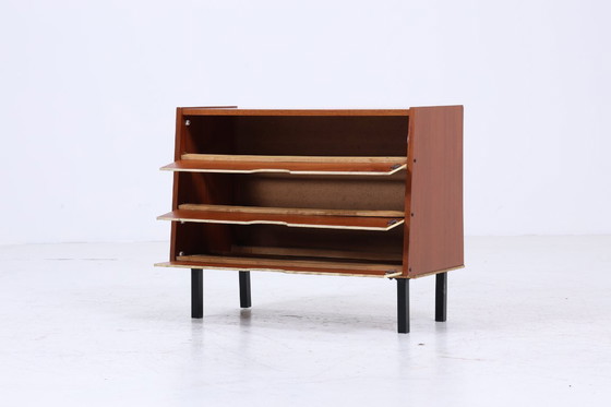 Image 1 of Vintage shoe cabinet from the 1960s | Mid-century cabinet, retro shoe cabinet, hallway, wooden storage #04-23