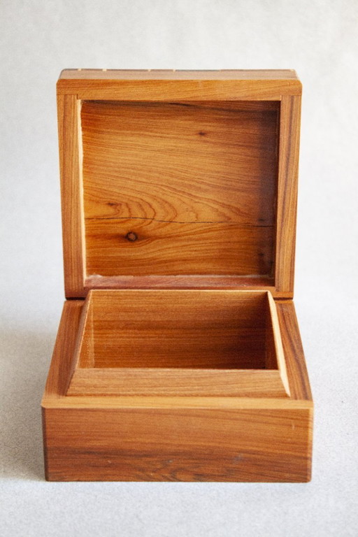 Tropical wood box, leather-style, handmade with orange wood inlay. Jewelry box. Multipurpose box.