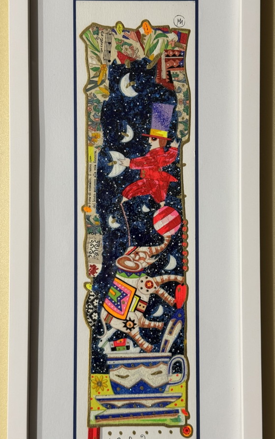 Image 1 of Serigrafía de Francesco Musante, 10x50cm, Robo una luna de la noche, enmarcada.