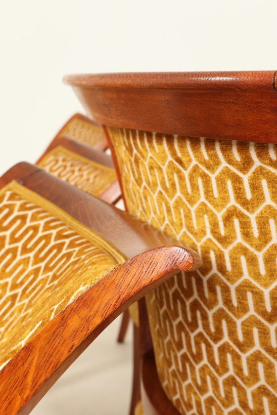 Image 1 of Eetkamerstoelen set van 6 art deco geometrische jacquard gouden honingraat