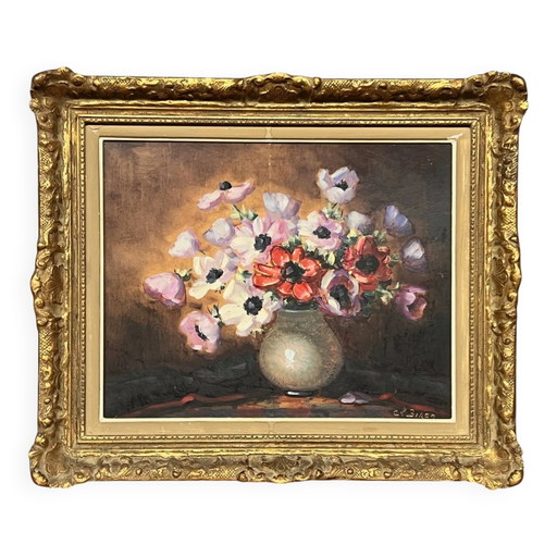 Clémence Biron. Nature morte aux fleurs. – schilderijen tekeningen, Wood