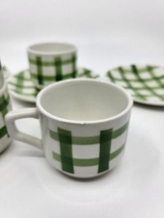 Image 1 of Moulin des Loups Orchies green tablecloth coffee set 1960 Vintage France